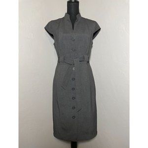 Calvin Klein belted grey shirt dress NWOT.  Stand collar cap sleeves safari shea